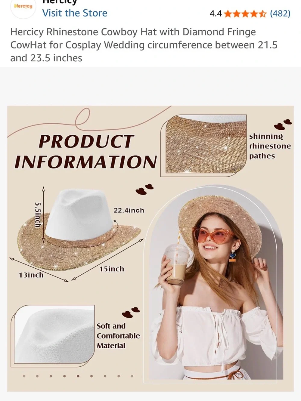 NEW in bag Hercicy Rhinestone Cowboy Hat - White Crown with Rose Gold Sparkle